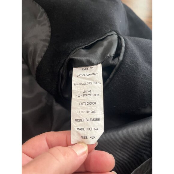 Saddlebred Biltmore black button front collared wool blend coat size 48R - Picture 5 of 5